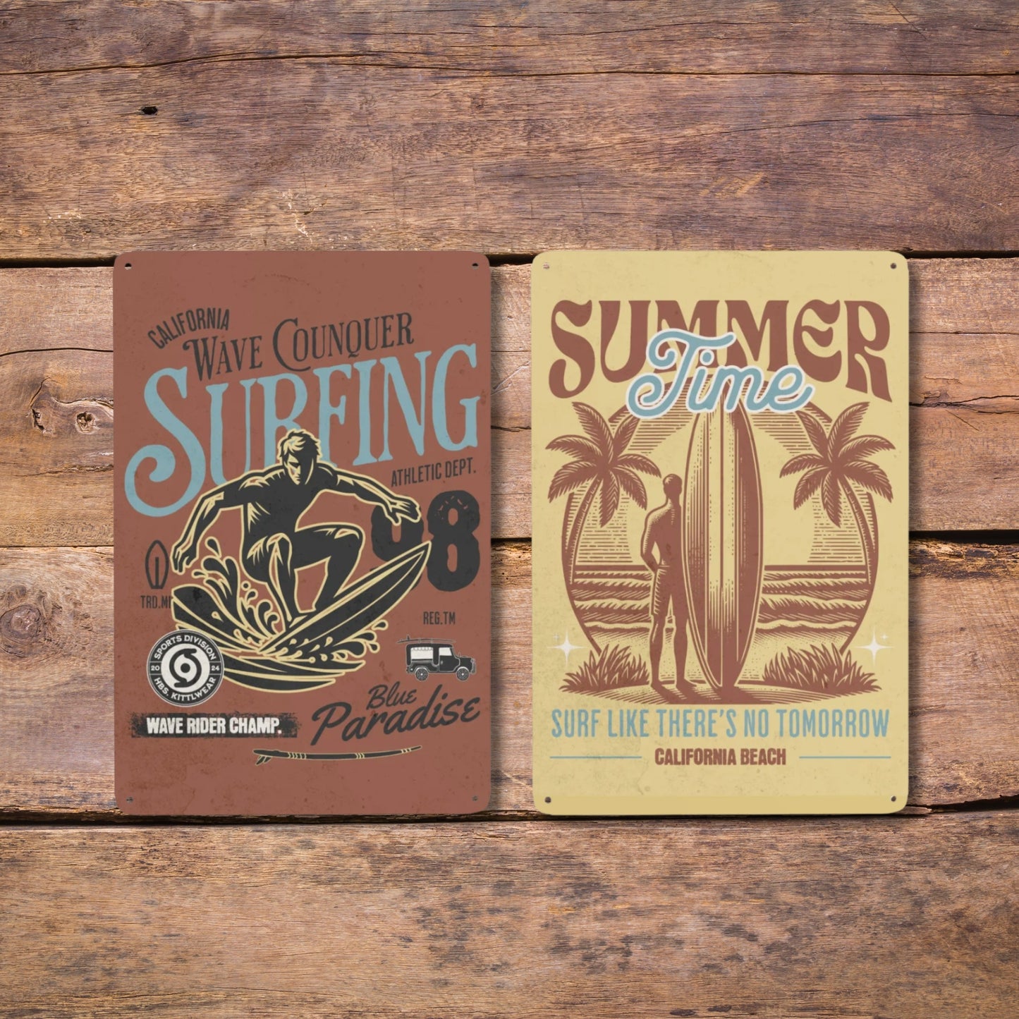 Vintage Surfing Tin Sign Wall Art for Teen Bedroom Surfer Room Decor