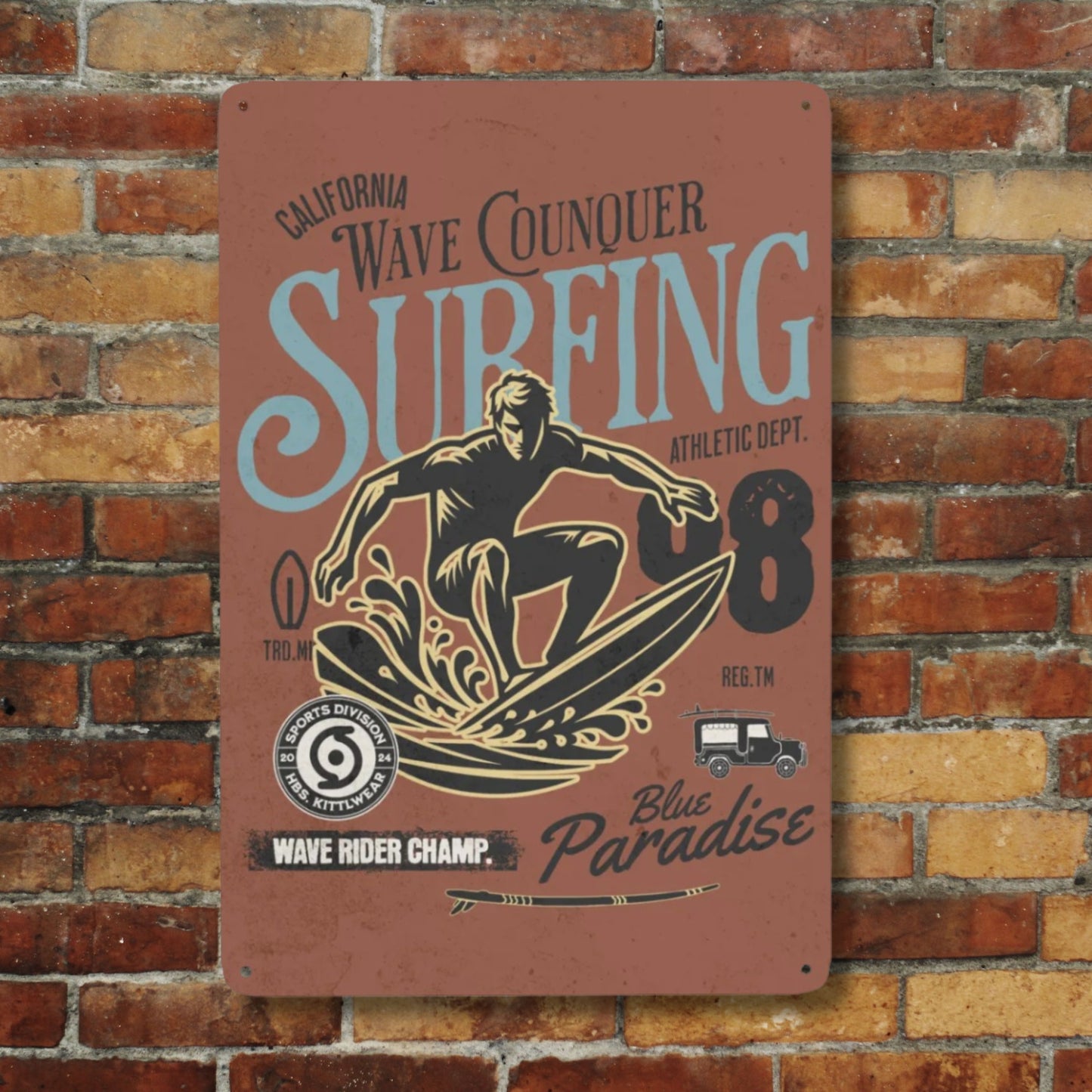 Vintage Surfing Tin Sign Wall Art for Teen Bedroom Surfer Room Decor