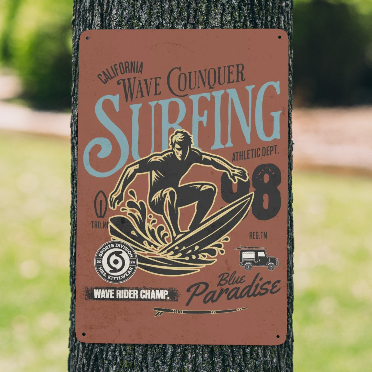 Vintage Surfing Tin Sign Wall Art for Teen Bedroom Surfer Room Decor