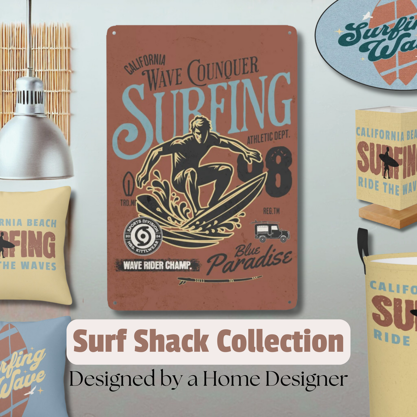 Vintage Surfing Tin Sign Wall Art for Teen Bedroom Surfer Room Decor
