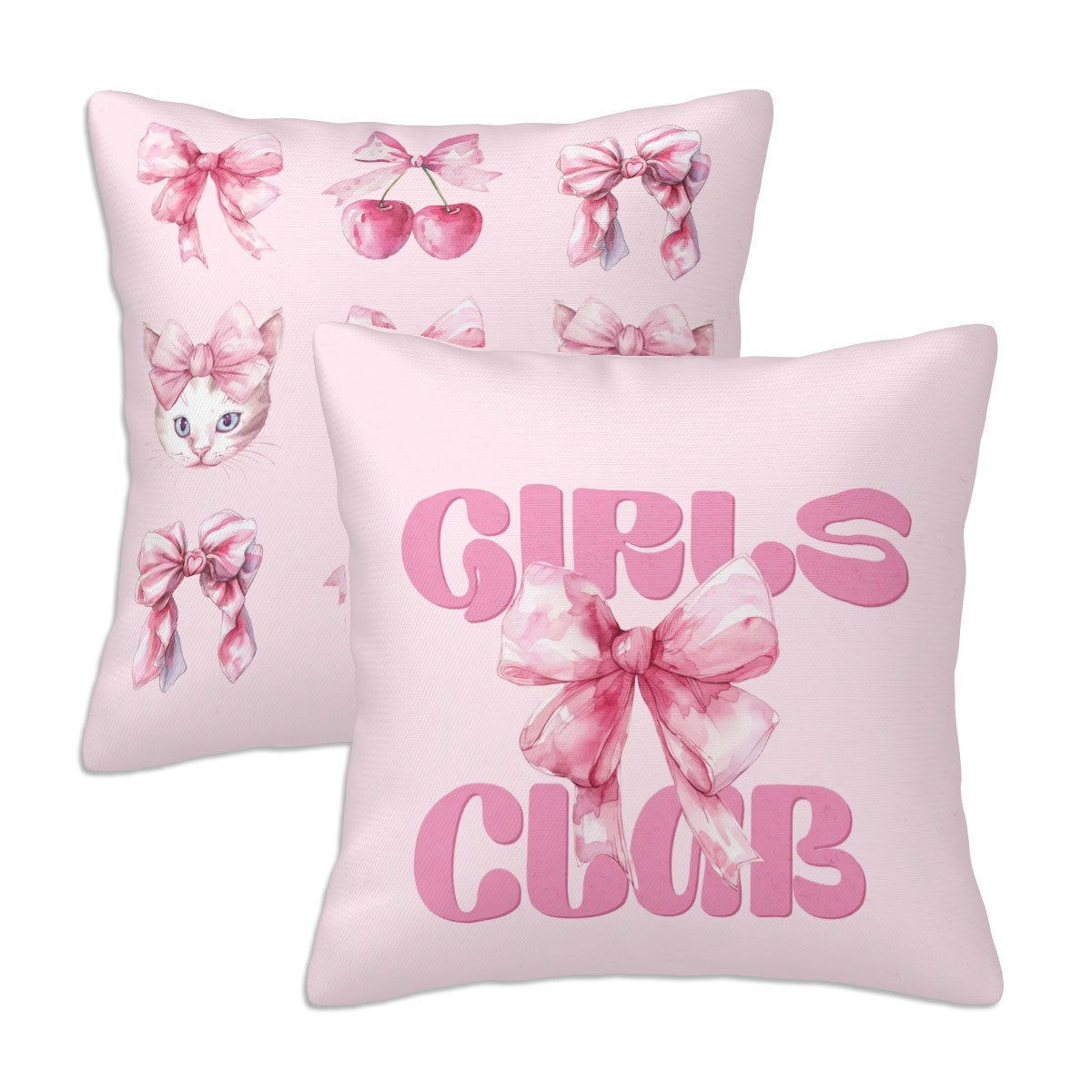 Set of 2 Coquette Girls Club Pillow, Pink Bow double sided Throw Pillow