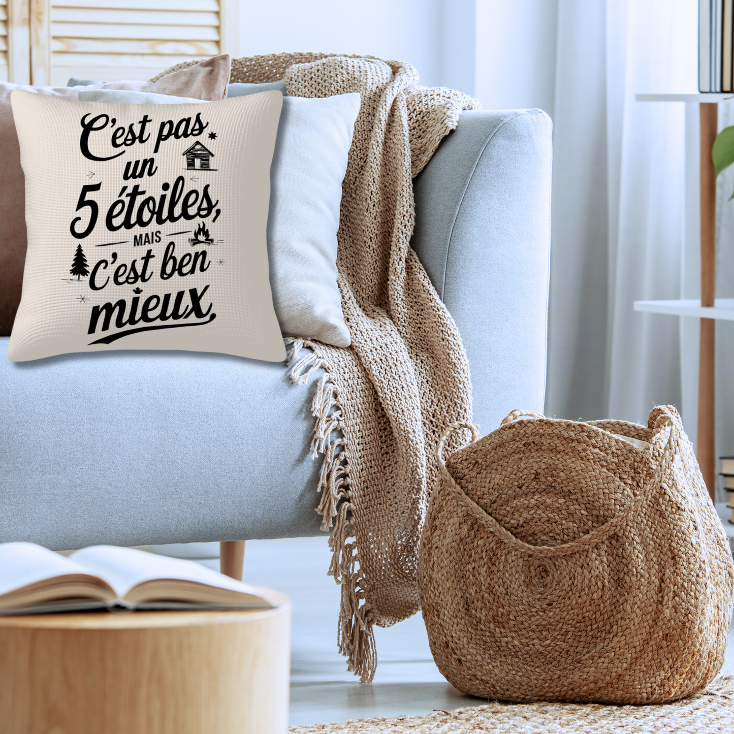 Coussin décoratif chalet rustique C'est pas un 5 étoiles