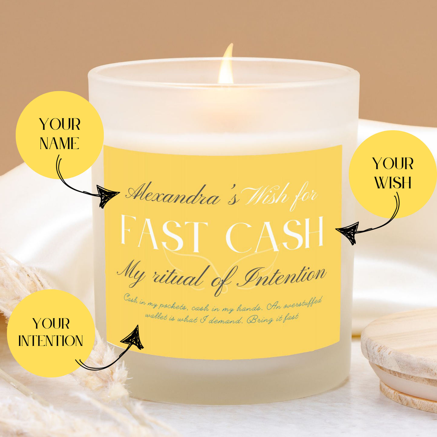 Wish For Fast Cash Candle, Personalized Gift, Ritual Candle for Quick Wealth