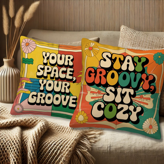 Retro groovy pillow set 70s aesthetic decor vintage Set of 2