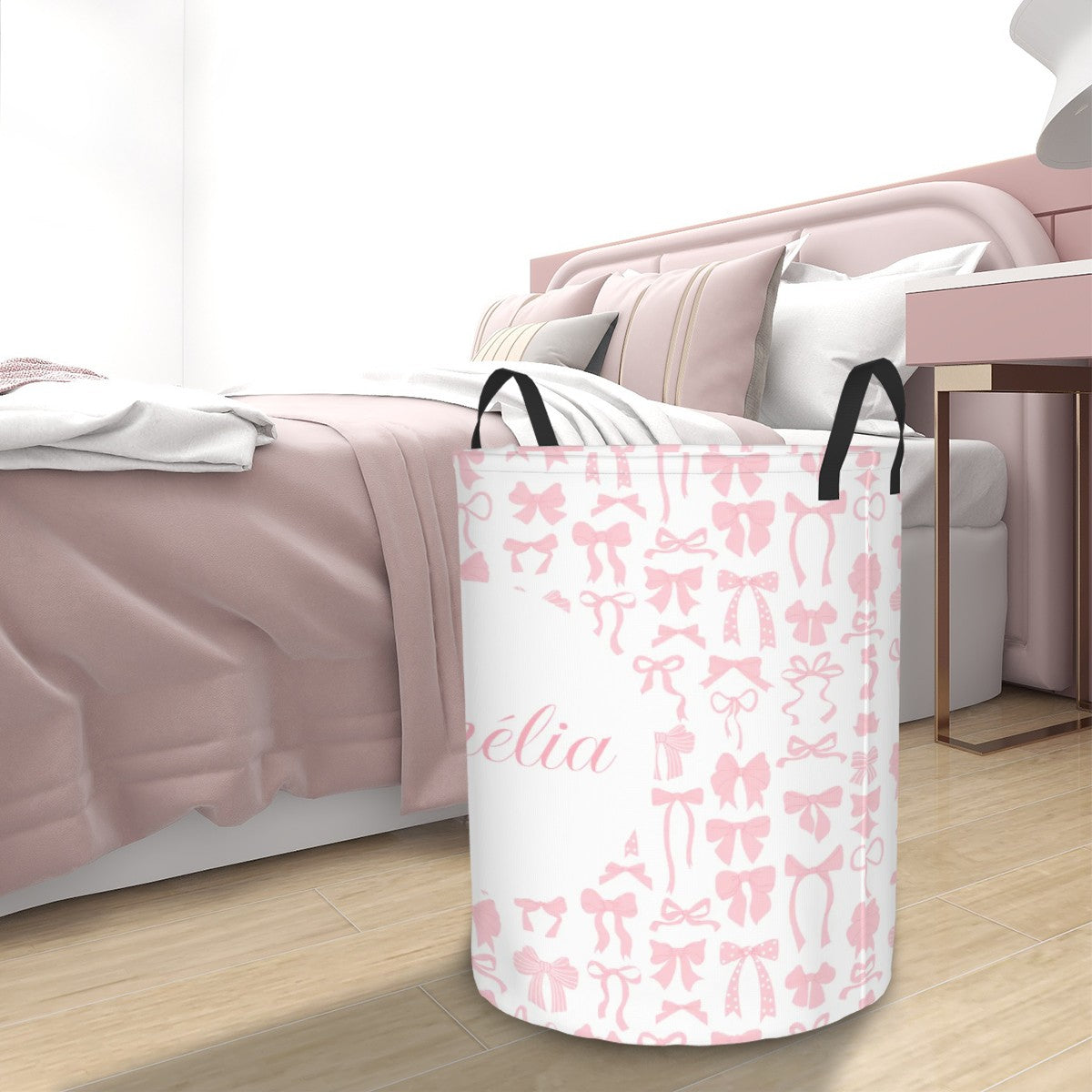 Personalized Coquette Bow Laundry Basket Custom Name Storage Bin