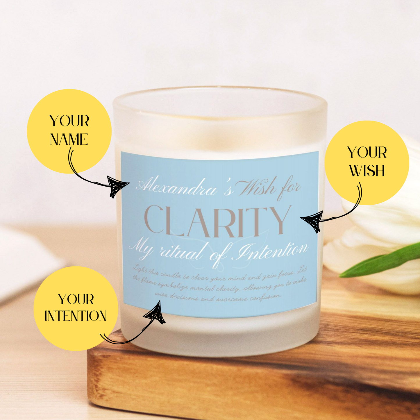 Wishing Clarity Candle, Customizable Ritual Intention Candle, Clarity Focus Personalized Gift, Custom Name Container, Meditation Relaxation