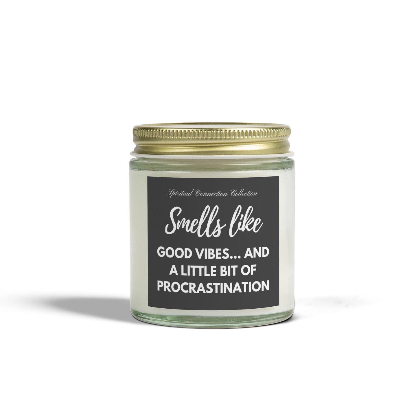 Smells Like  Good Vibes Scented Candle, Funny Spiritual Candles, Procrastination Humor Gift, Humorous quote text, Fun Unique amber container