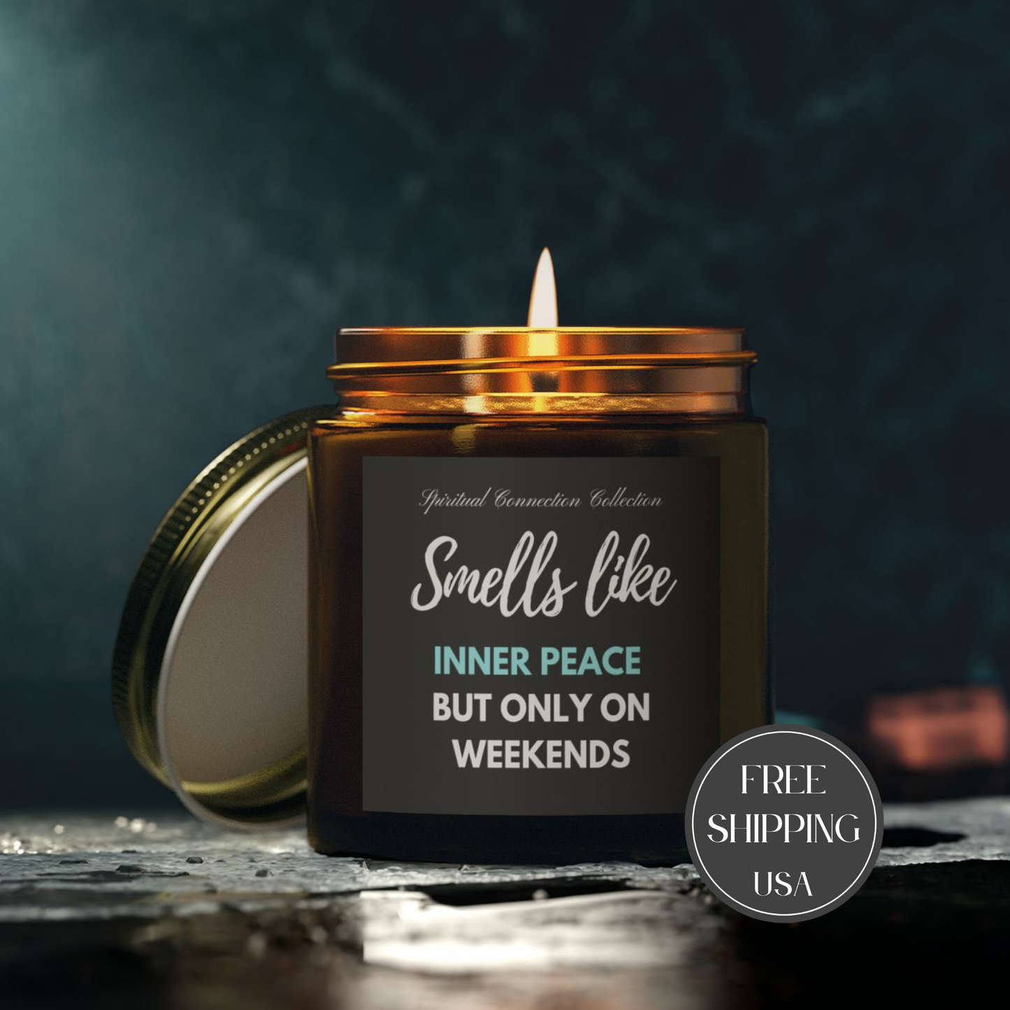 Funny Candle, Smells Like Inner Peace, Weekend Relaxation Scented Jar container Light, Unique Gift, Zen Humor Candles, Relaxing Home Decor