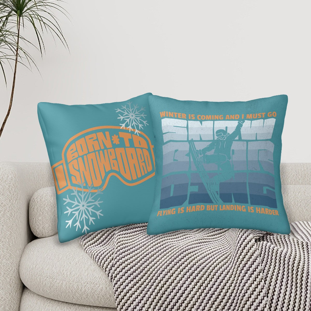 Snowboard-Themed Pillow Cover Set – Set of 2 All-Season Decorative Cases