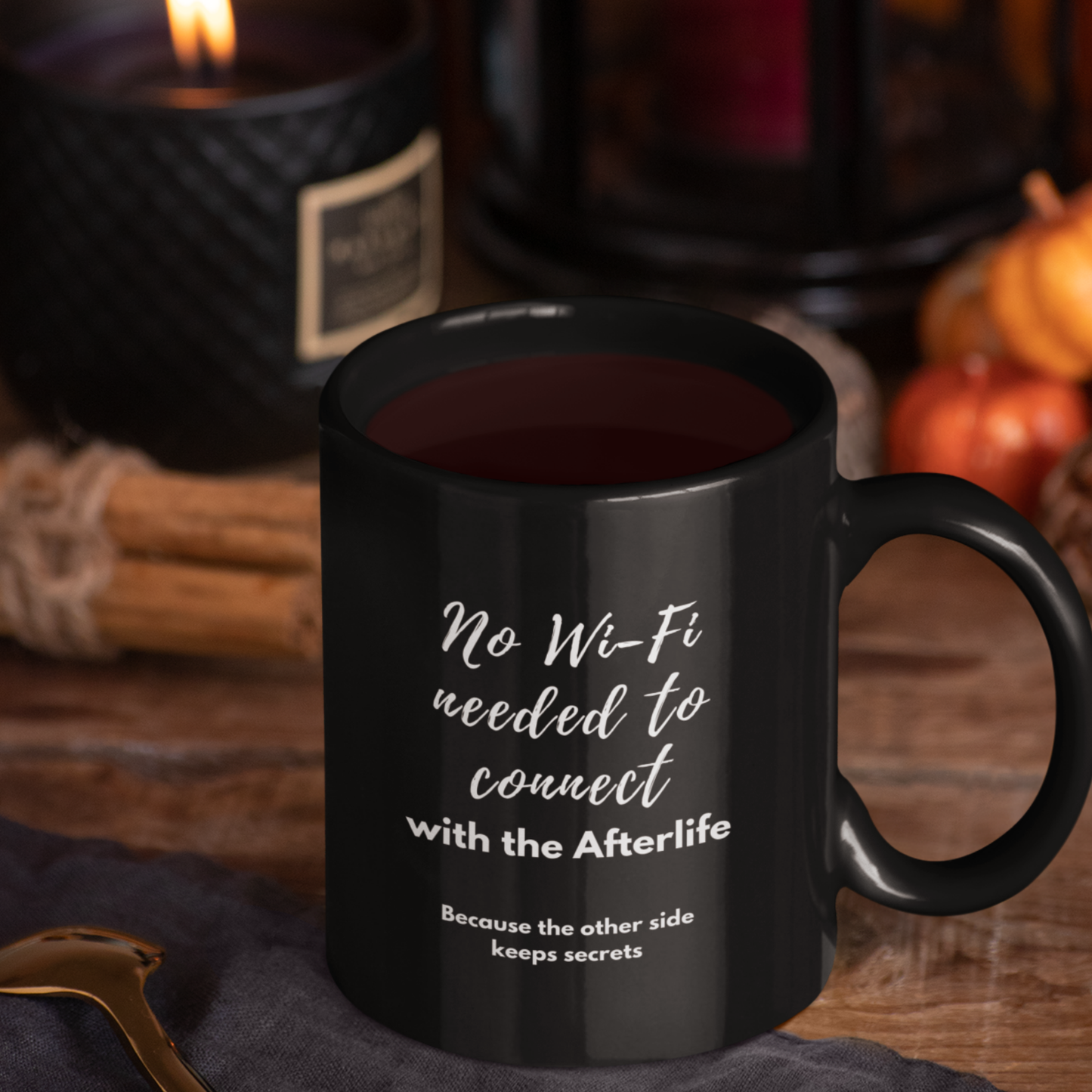 Magic Mug Cup, Spiritual Funny Ghost Design, No Wi-Fi Needed with the Afterlife, Sarcastic Halloween Décor, Heat Sensitive Gift Ghost Lovers