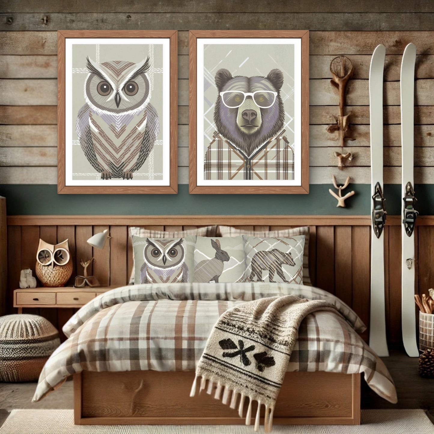 Owl Art Large Poster, Rustic Chic Pantone Brown Mousse color Nature Wildlife Print