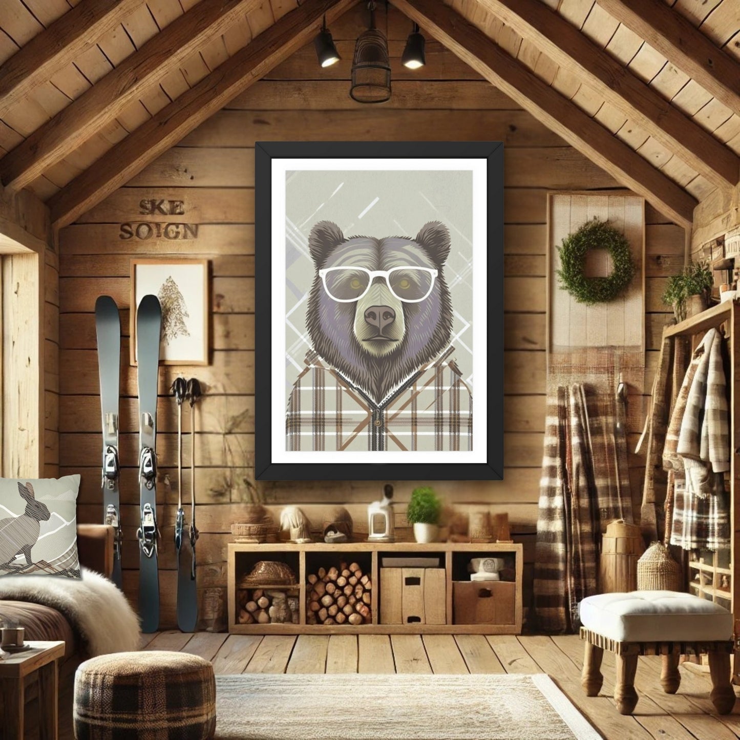 Modern Bear Art Large Poster, Fun Animal Artwork for Cabin Decor