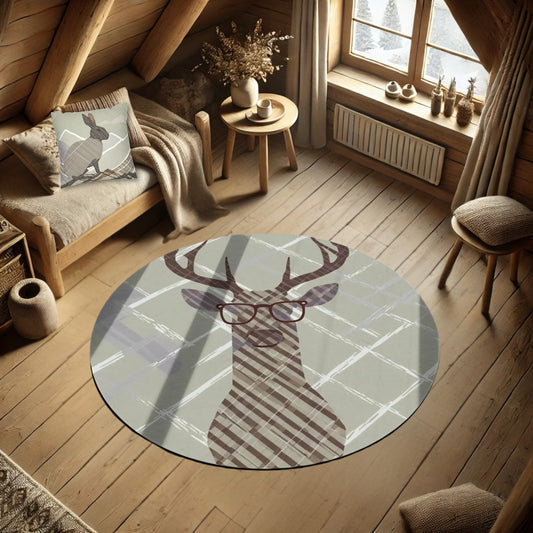 Round Rug 60x60 Pantone Chocolate Mousse Deer Design, Trendy Rustic Chic Cabin Decor