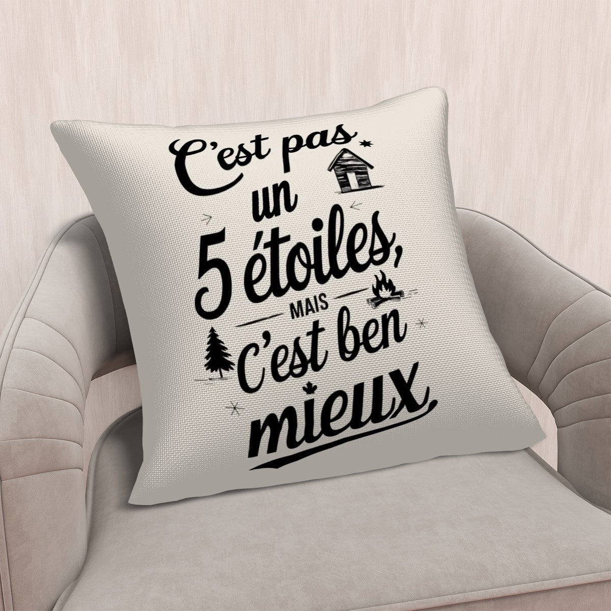 Coussin décoratif chalet rustique C'est pas un 5 étoiles