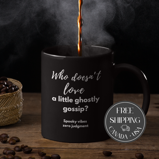 Magic Mug Cup, Funny Color Changing Ghostly Gossip Coffee Cup, Humorous Heat Sensitive Ghost Text Mug, Heat Activated Mug Gift for Christmas