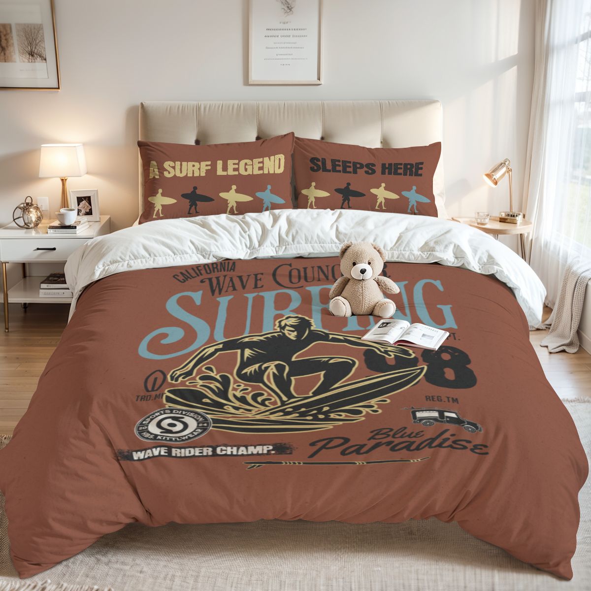 Teen surf bedroom bedding set queen vintage surfing duvet cover