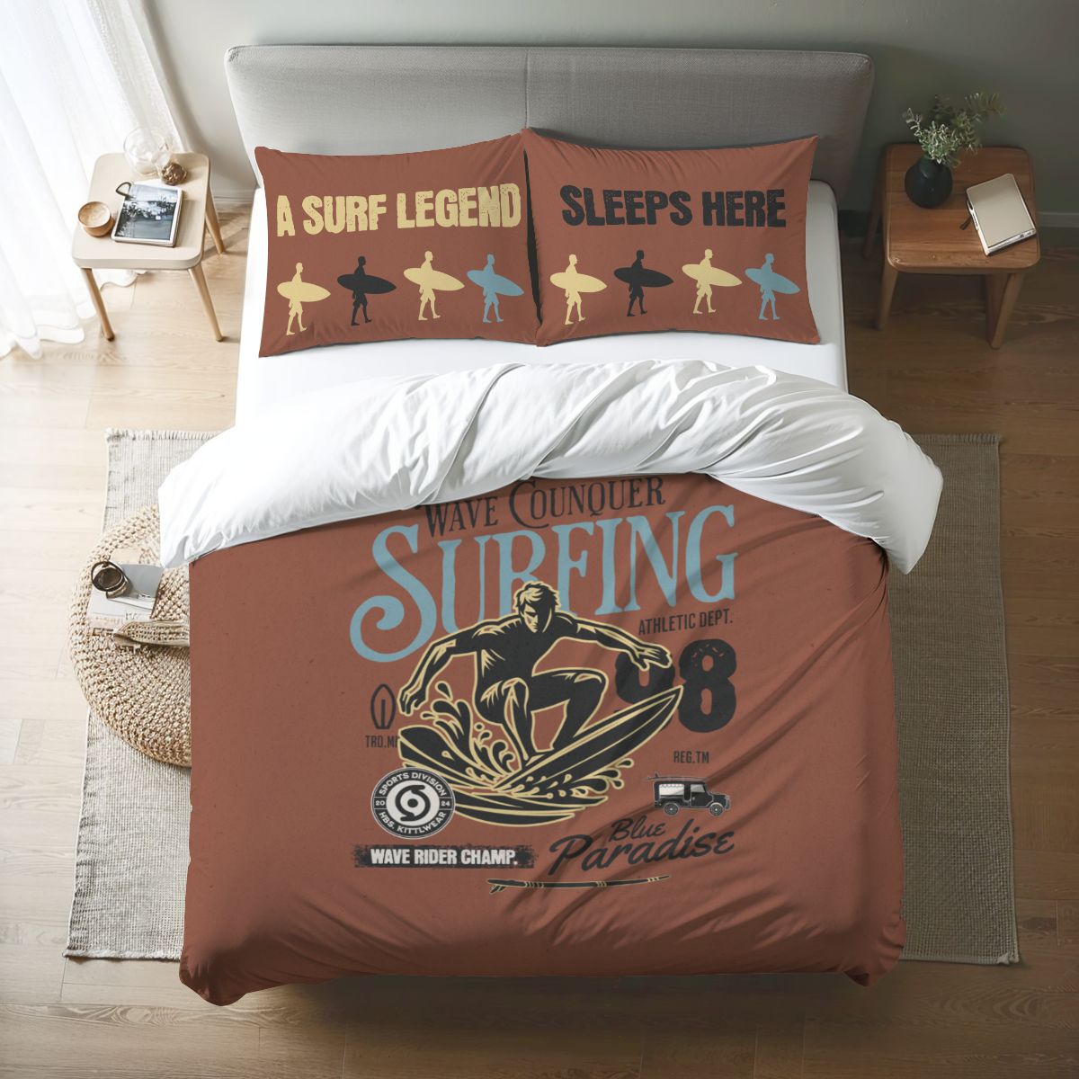 Teen surf bedroom bedding set queen vintage surfing duvet cover