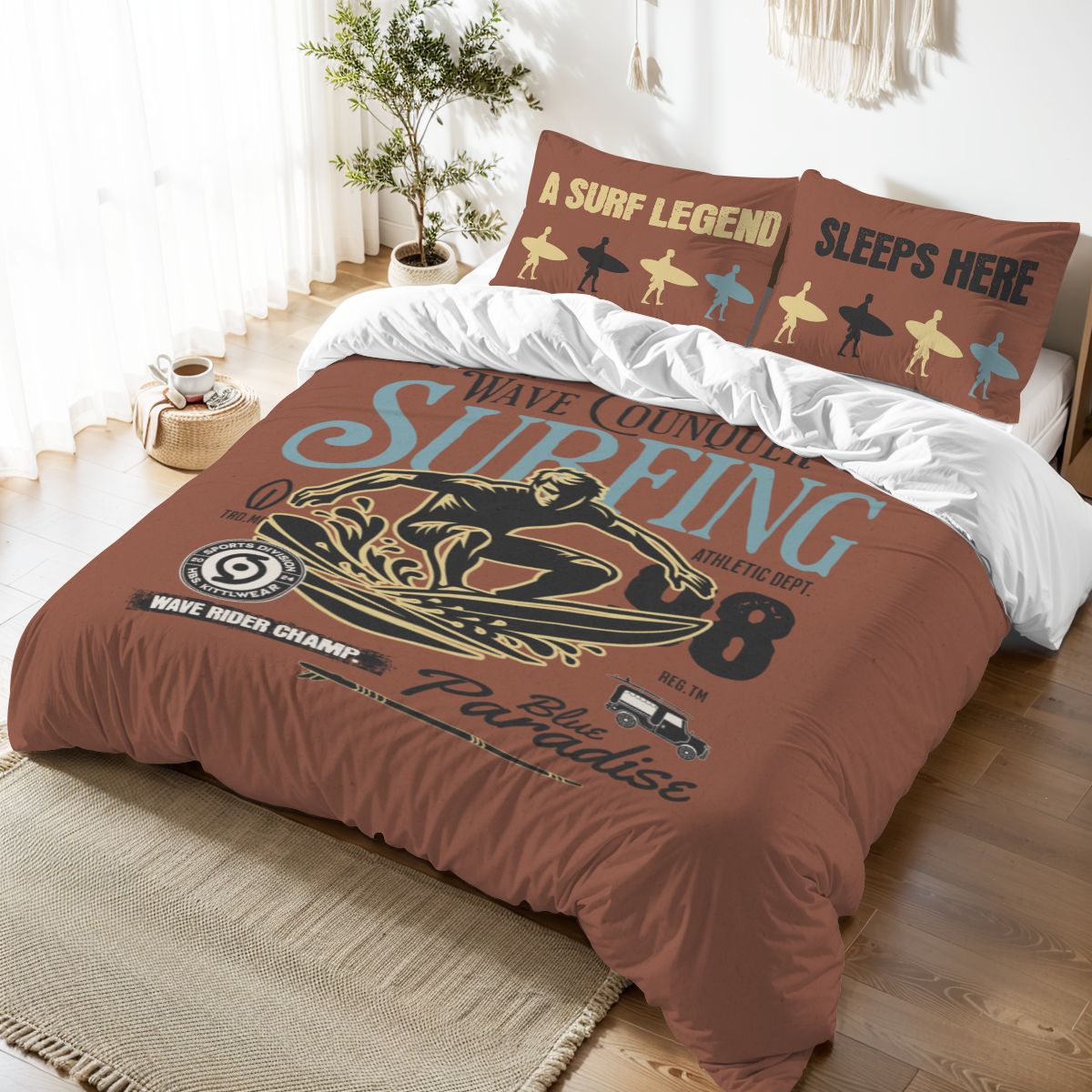 Teen surf bedroom bedding set queen vintage surfing duvet cover