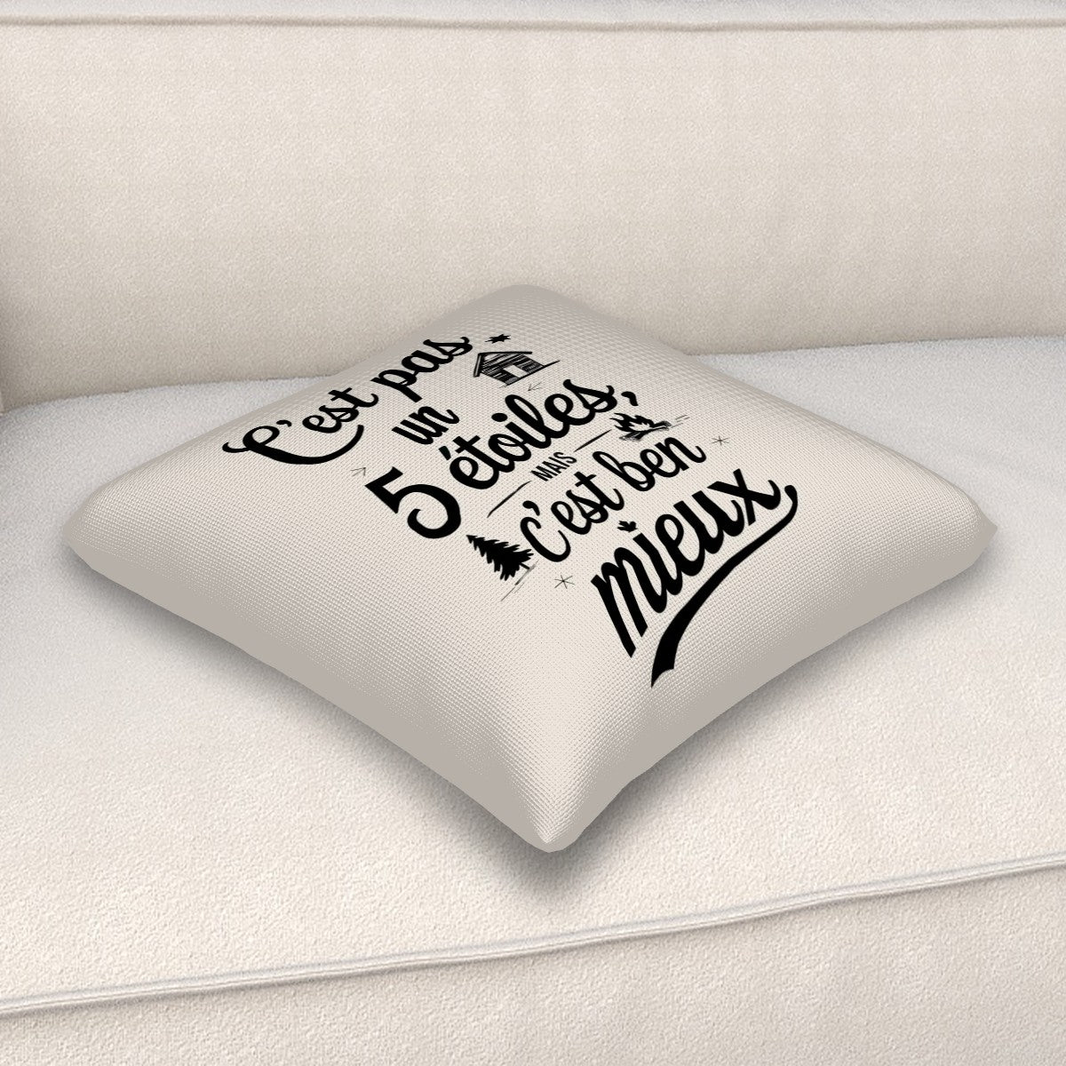 Coussin décoratif chalet rustique C'est pas un 5 étoiles