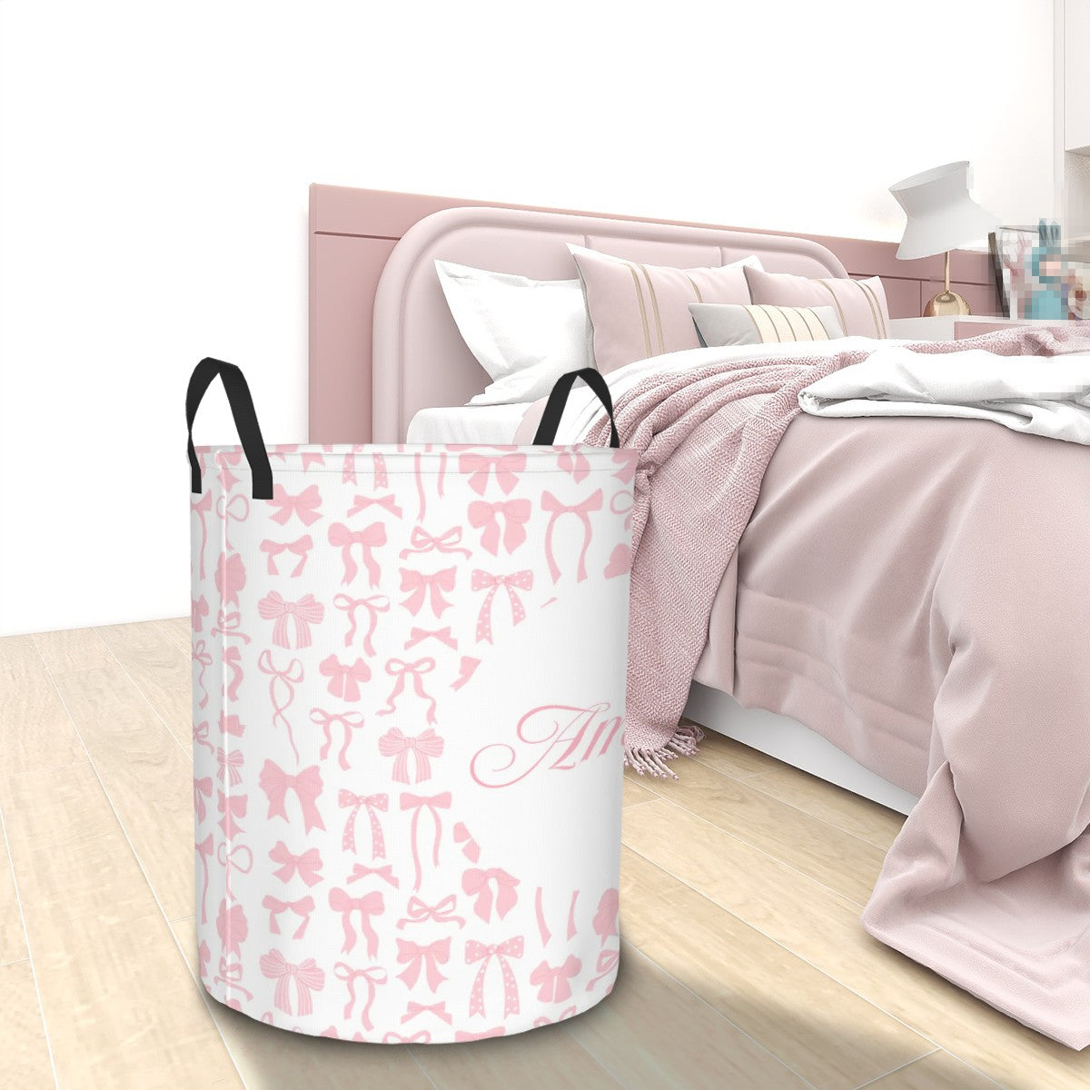 Personalized Coquette Bow Laundry Basket Custom Name Storage Bin