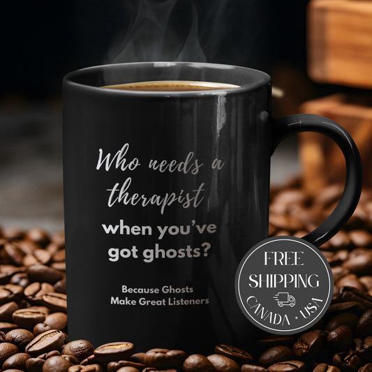 Magic Mug Cup, Funny Color Changing Ghost Therapy Coffee Cup, Humorous Heat Sensitive Ghost Text Mug, Heat Activated Mug Gift for therapist