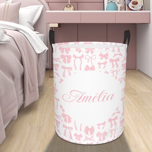 Personalized Coquette Bow Laundry Basket Custom Name Storage Bin