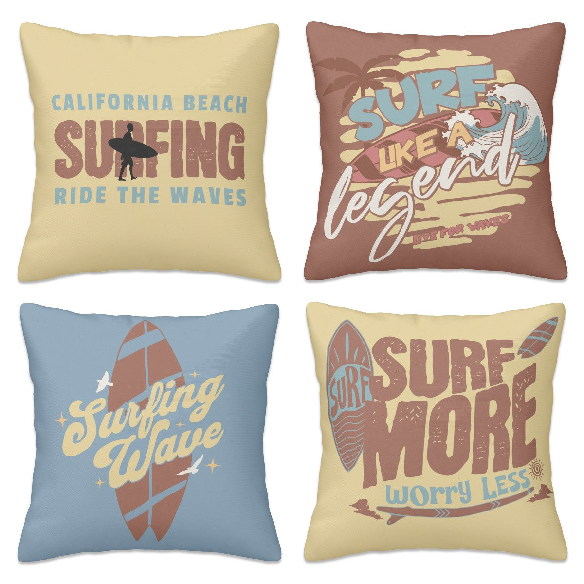 Surf Shack Pillow Set of 4 Coastal Bedroom Decor Surfer Themed Room Beach Style