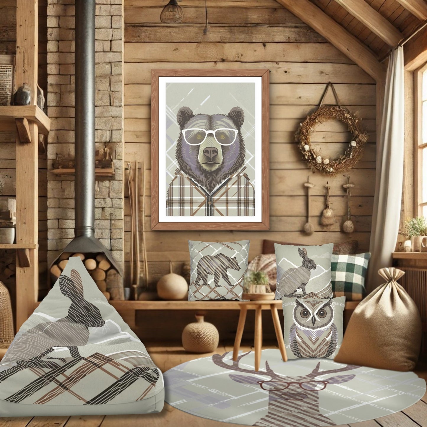 Modern Bear Art Large Poster, Fun Animal Artwork for Cabin Decor