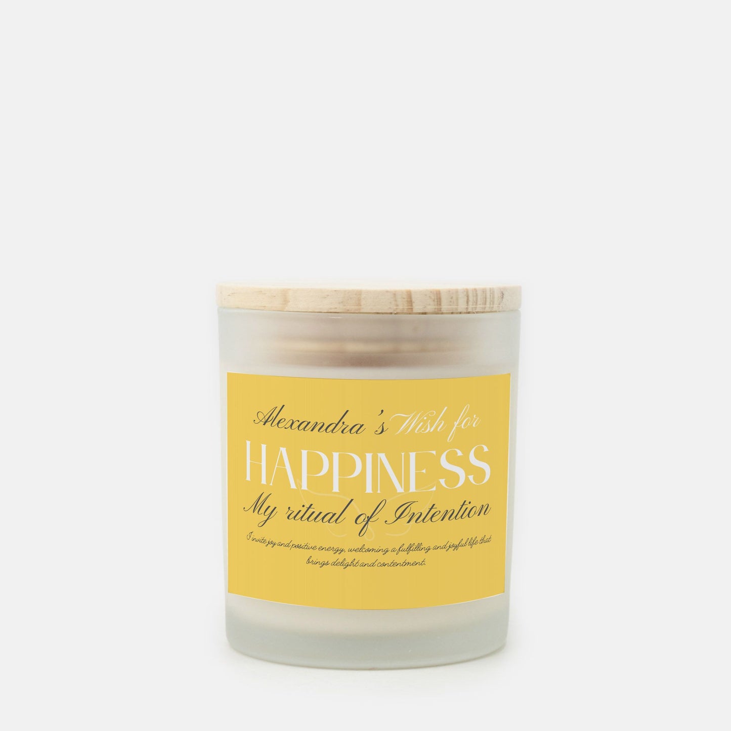 Personalized Ritual Intention Wish for more Happiness Candle, Custom Name Wishing Frosted container