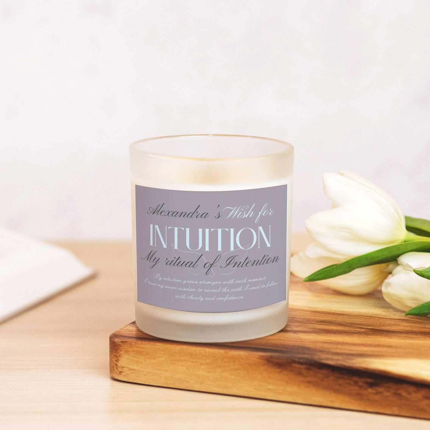 Personalized Frosted Jar Candle: Wish for Intuition and Ritual Clarity, Spiritual Thoughtful Gift