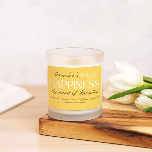 Personalized Ritual Intention Wish for more Happiness Candle, Custom Name Wishing Frosted container