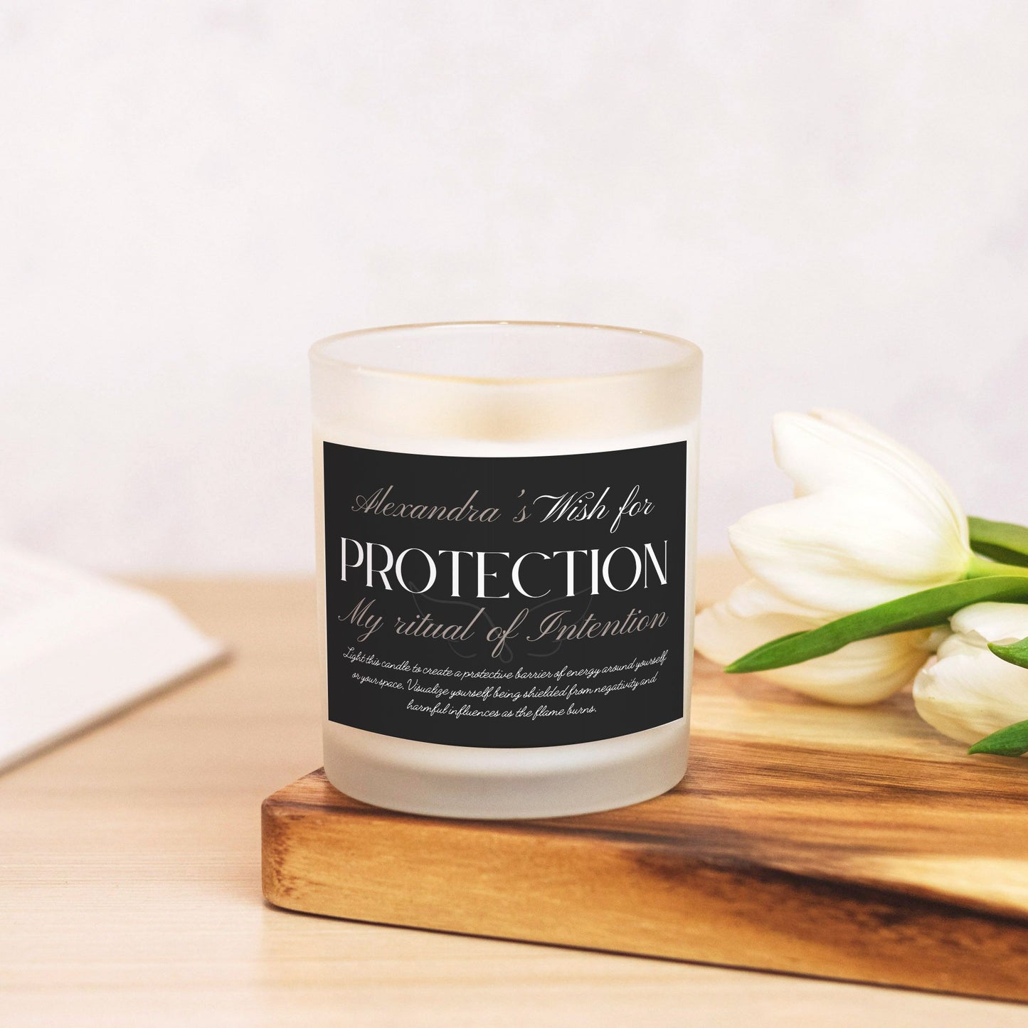 Personalized Protection Candle: Wish for Safety, Custom Frosted Jar Candle, Ideal for Rituals, Home Decor, Gift