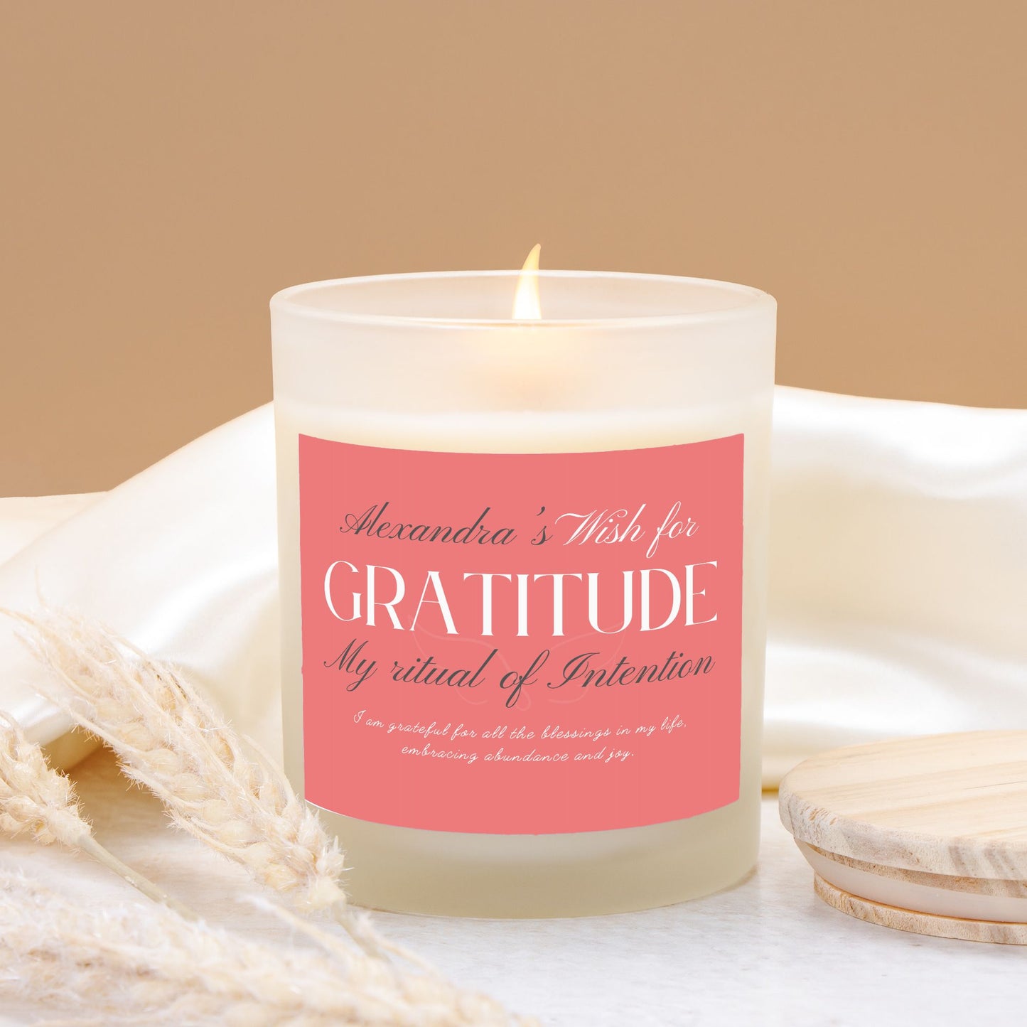 Personalized Gratitude Candle: Wish for Thankfulness with Custom Frosted Jar Candle, Rituals Gift, Home Decor