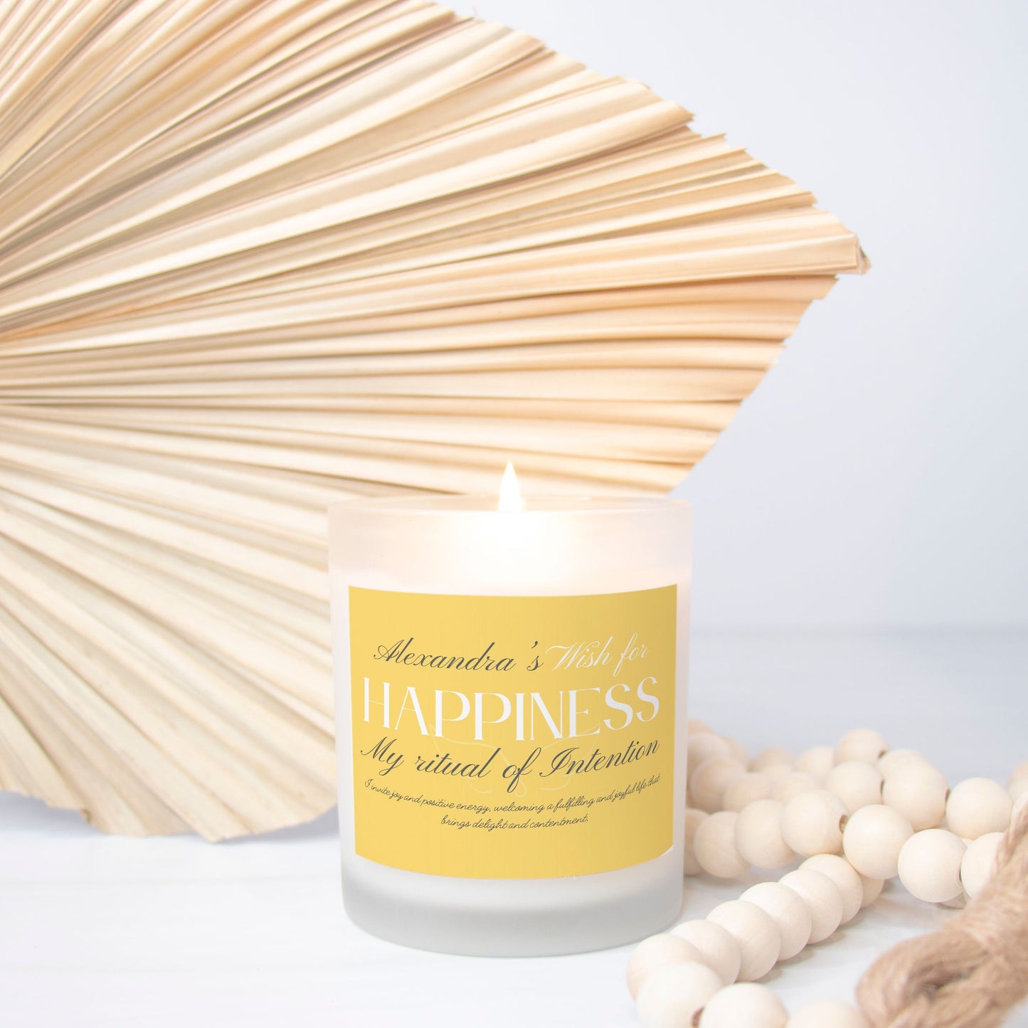 Personalized Ritual Intention Wish for more Happiness Candle, Custom Name Wishing Frosted container