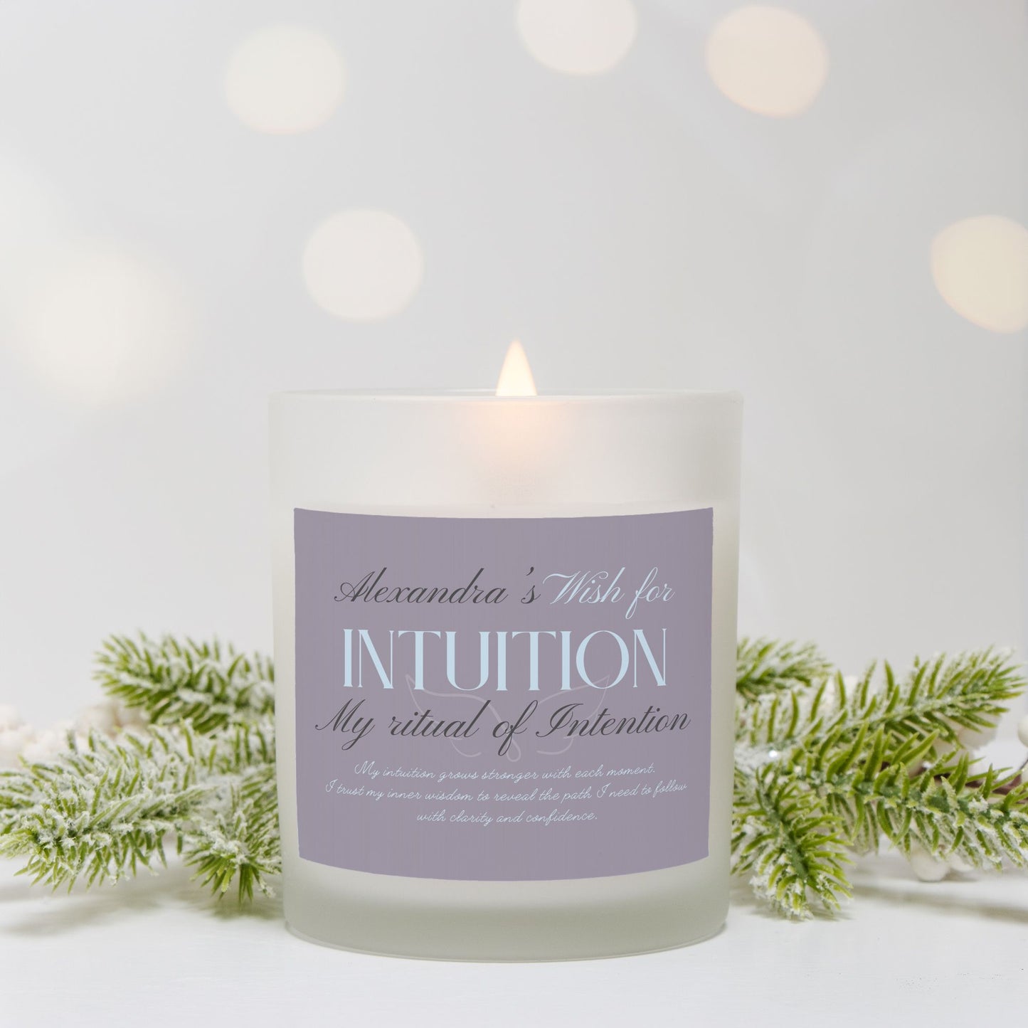 Personalized Frosted Jar Candle: Wish for Intuition and Ritual Clarity, Spiritual Thoughtful Gift