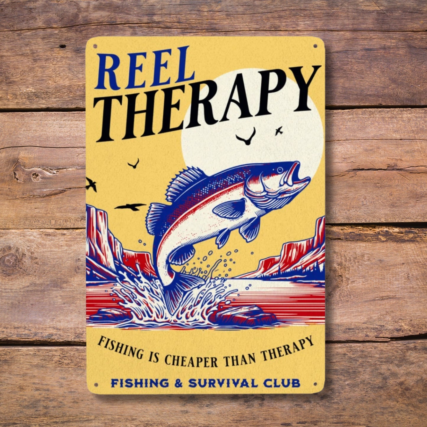 Fishing Tin Sign Reel Therapy Wall Art Vintage Fishing Decor Funny Man Cave