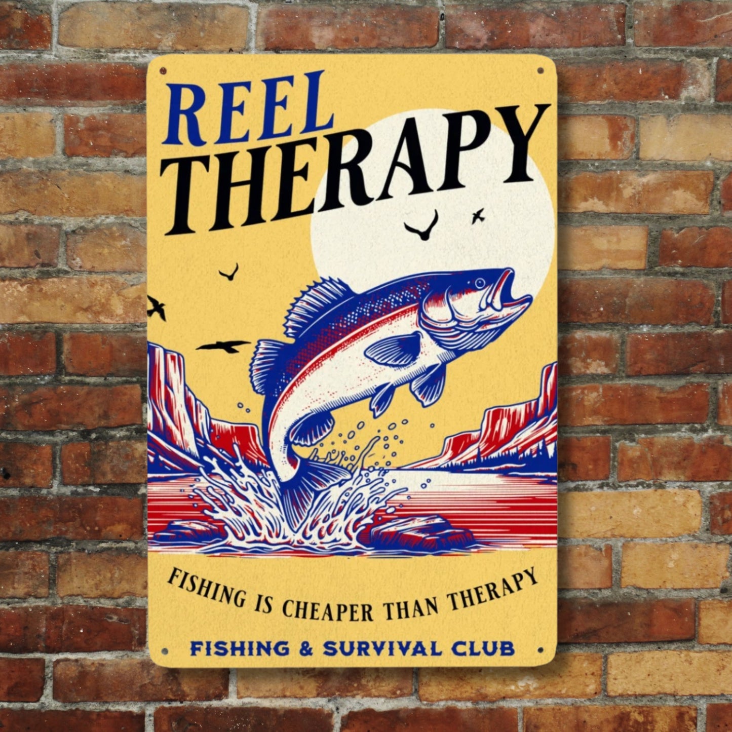 Fishing Tin Sign Reel Therapy Wall Art Vintage Fishing Decor Funny Man Cave