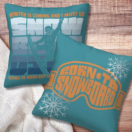 Snowboard-Themed Pillow Cover Set – Set of 2 All-Season Decorative Cases