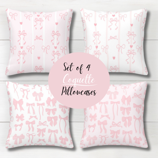 Set of 4 Pink bow decorative pillow coquette cushion cover set