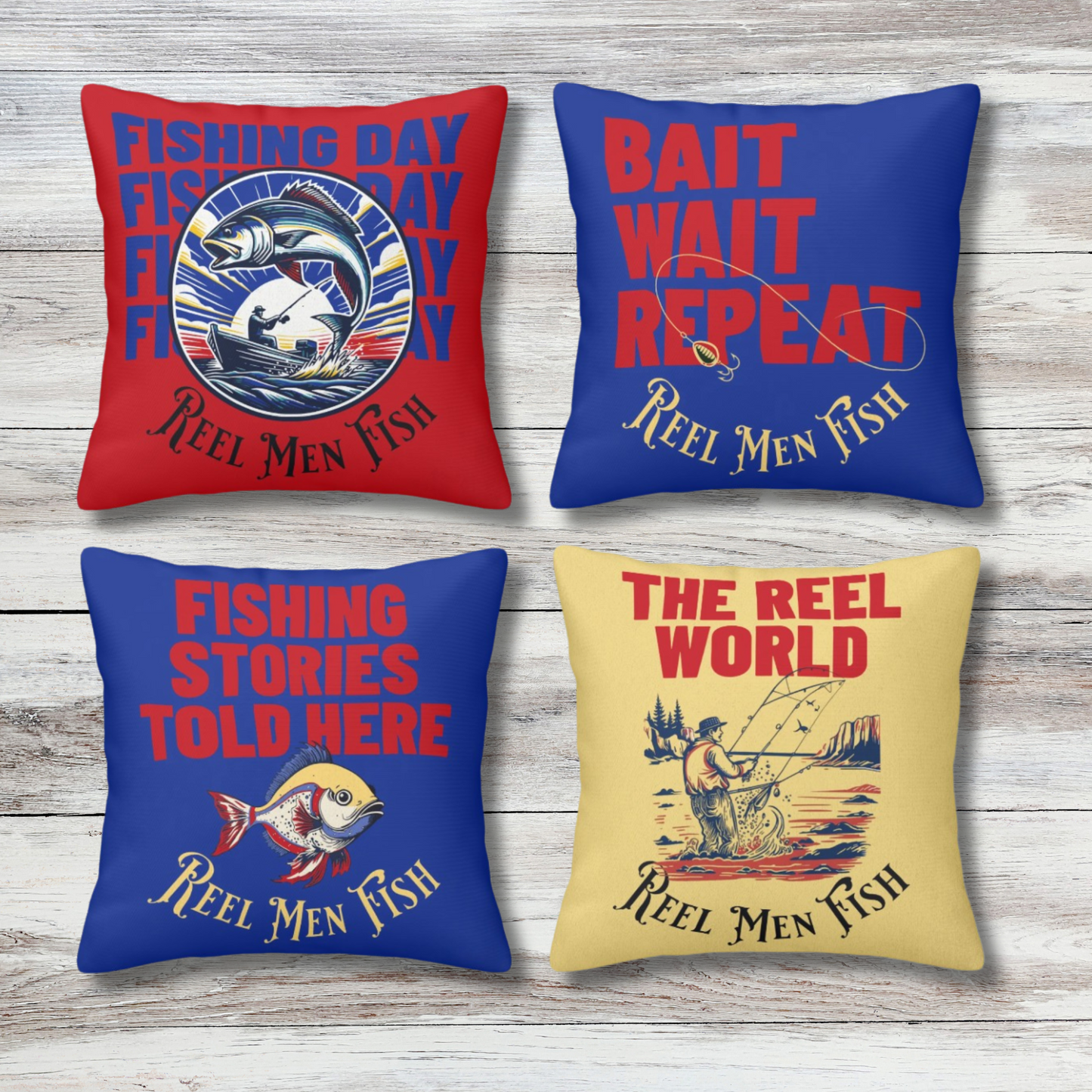 Fishing Throw Pillow Set of 4 Man Cave Decor