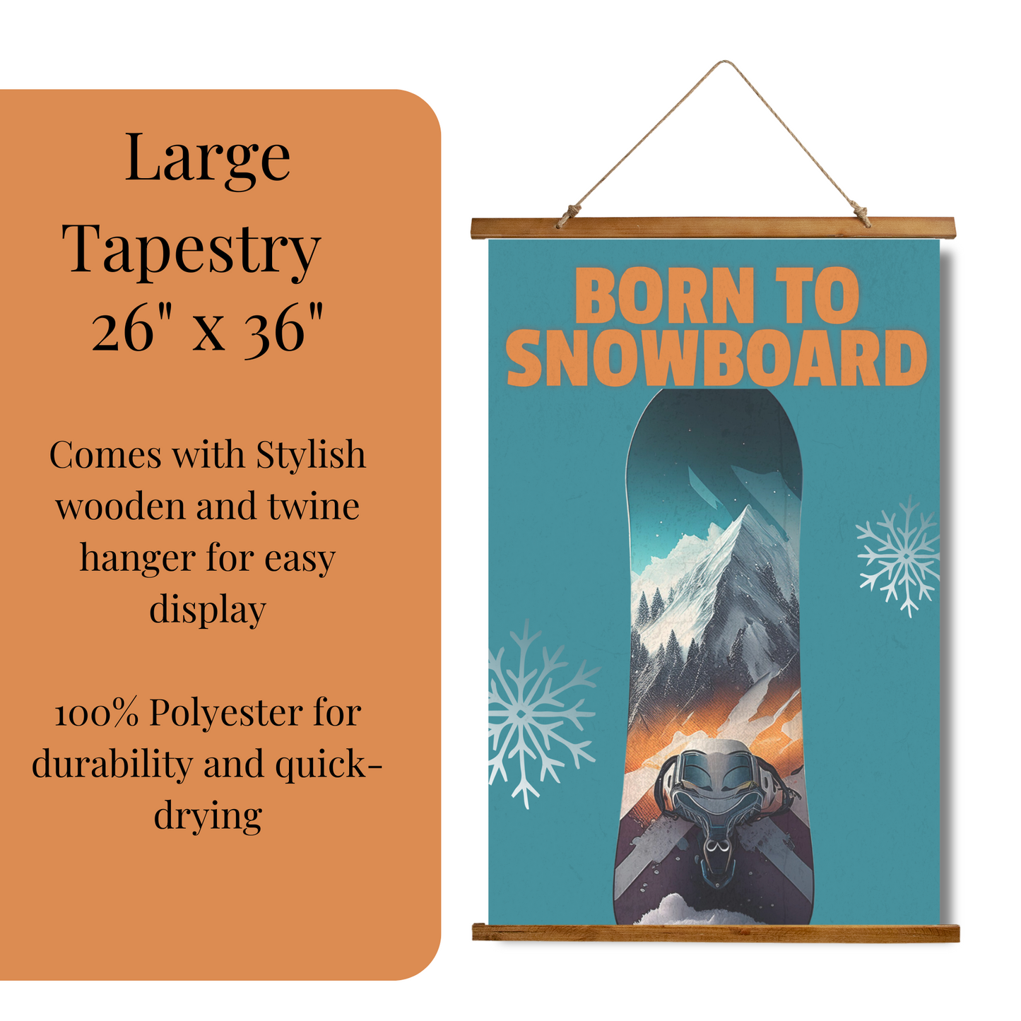 Snowboard Wall Art, Born to Snowboard Tapestry, Winter Decor