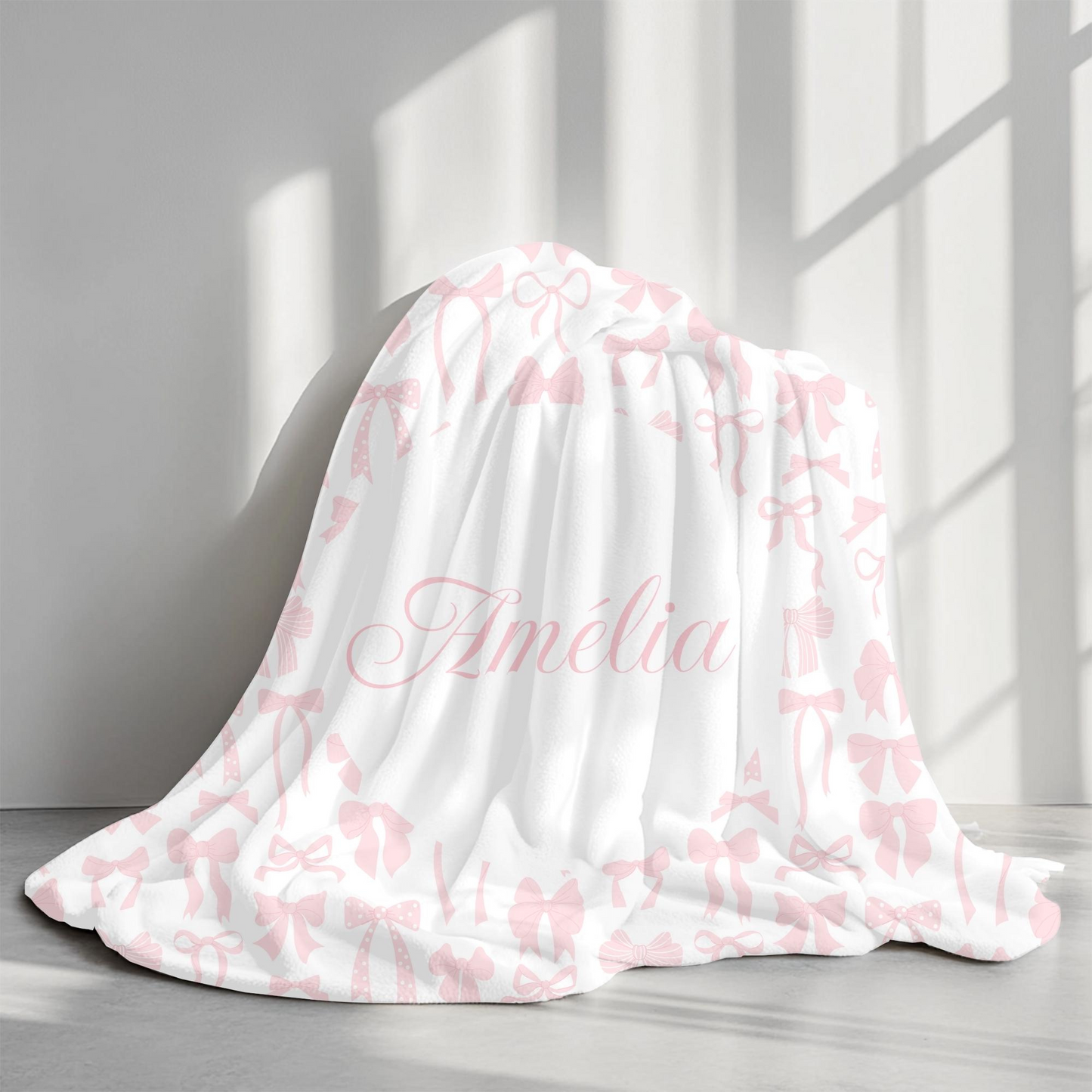 Personalized coquette bow throw blanket girly bedroom decor