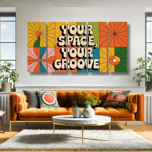 Retro Groovy Triptych Wall Art 70s Aesthetic 5-Panel Canvas Print