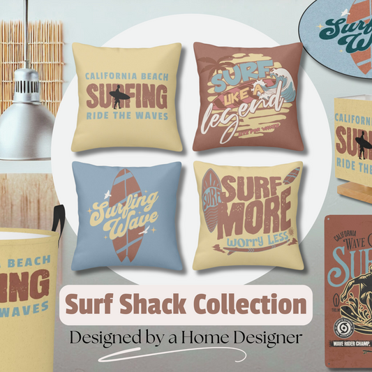 Surf Shack Pillow Set of 4 Coastal Bedroom Decor Surfer Themed Room Beach Style