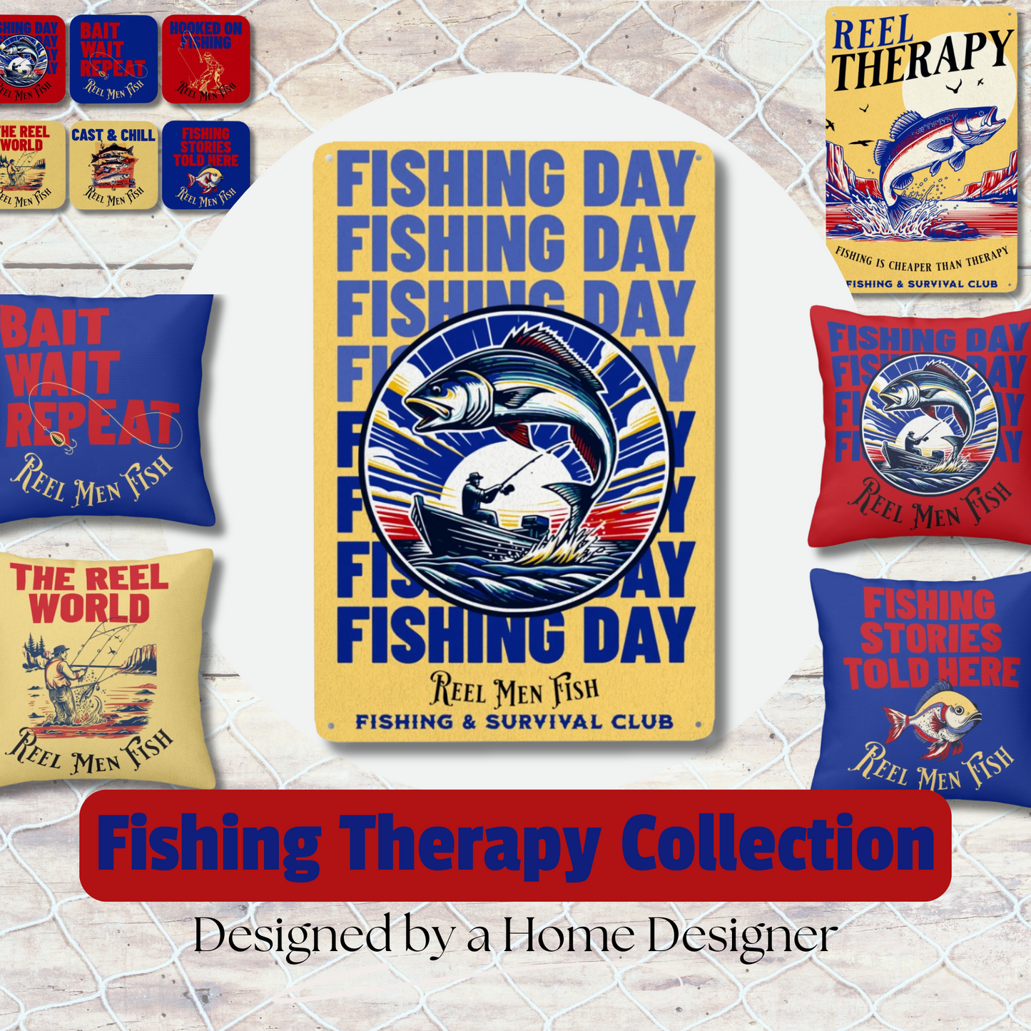 Fishing Tin Sign Reel Therapy Wall Art Vintage Fishing Decor Funny Man Cave