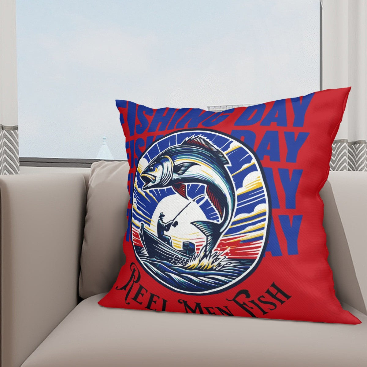 Fishing Throw Pillow Set of 4 Man Cave Decor