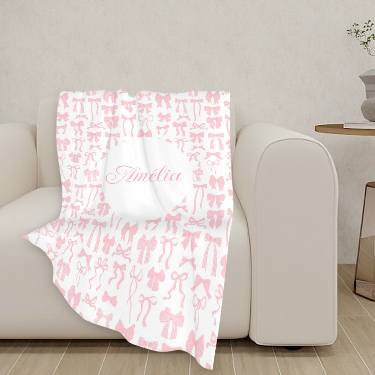 Personalized coquette bow throw blanket girly bedroom decor