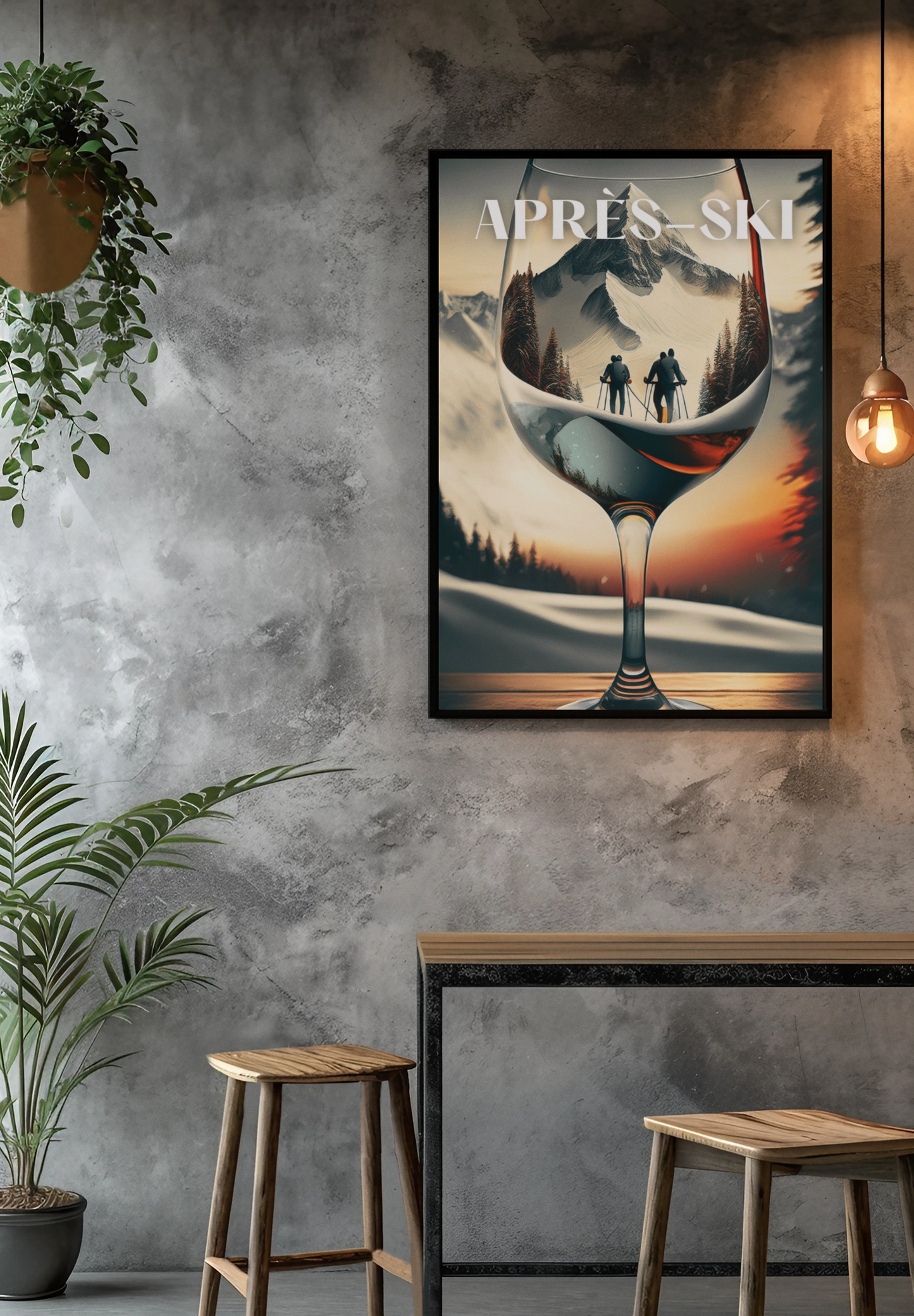 Après Ski Poster – Wine & Skier Design, Cabin and Ski Home Décor (No Frame)