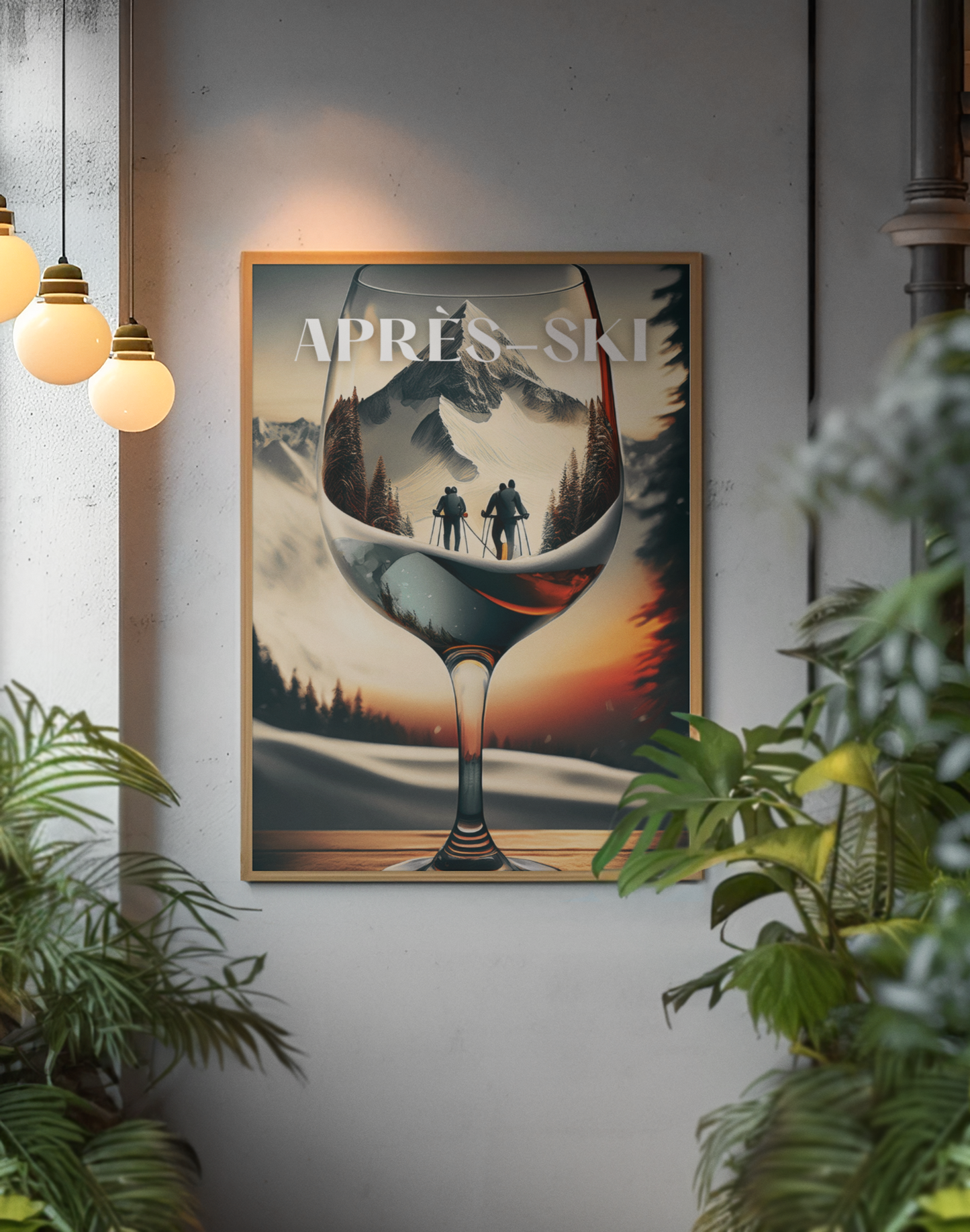 Après Ski Poster – Wine & Skier Design, Cabin and Ski Home Décor (No Frame)