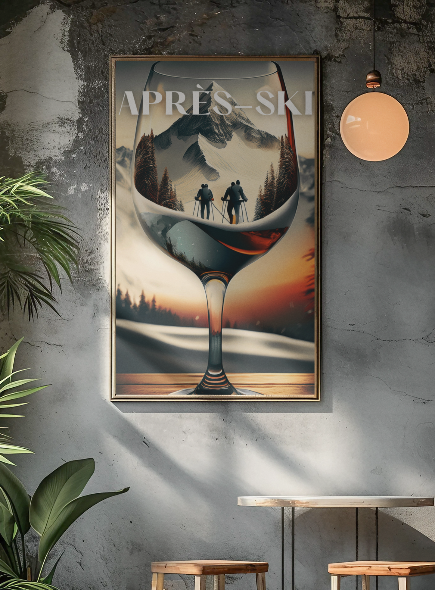 Après Ski Poster – Wine & Skier Design, Cabin and Ski Home Décor (No Frame)